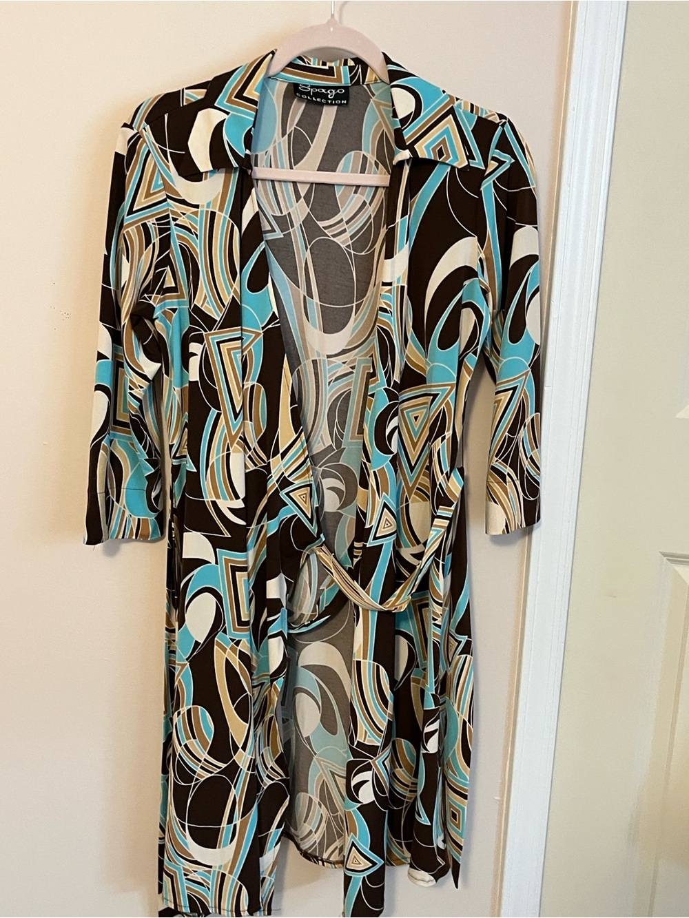 Spago VintageAbstract Print Wrap Dress Turquoise, Black & Cream